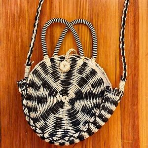 Woven Tan and Black Crossbody Purse